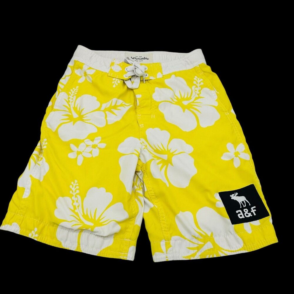 Abercrombie & Fitch Board Shorts Hawaiian Floral Swim Trunks Mens Size S Yellow